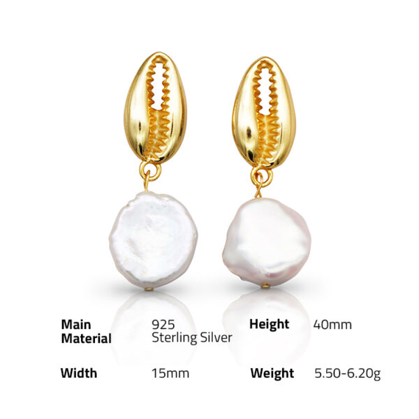 Chris April 925 sterling silver 18k gold plated baroque pearl shell aretes simple earrings for women - Image 6