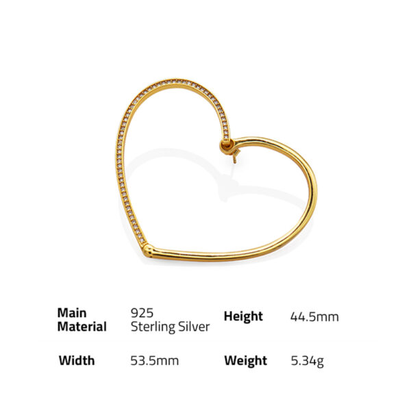 Chris April In Stock 925 sterling silver gold plated Minimalist Simple design large heart shaped earrings - Image 6