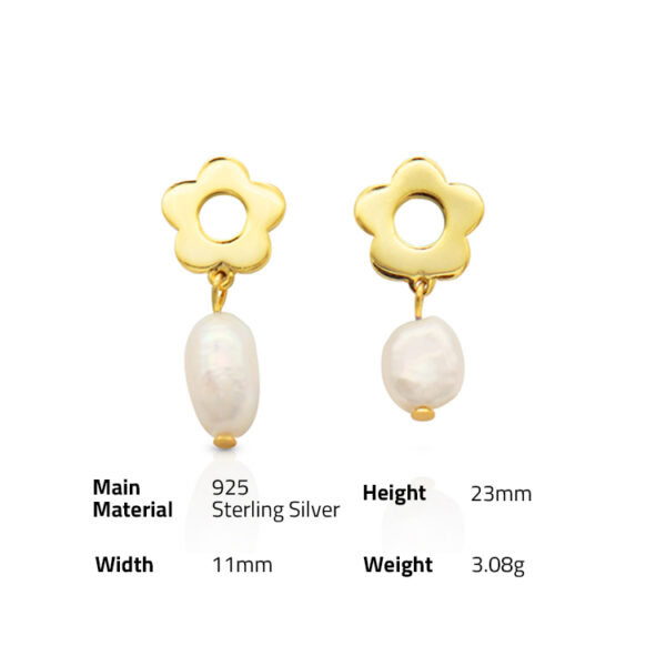 Chris April korean version minimalist 925 sterling silver gold plated fashion baroque pearl flower earring for women 2020 - Image 6