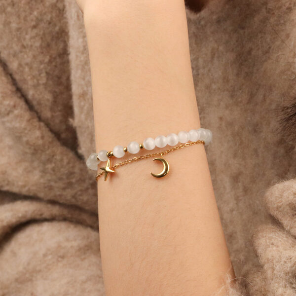 Chris April in stock 316L stainless steel PVD gold plated cat's eye beads star and moon bracelet set - Image 3