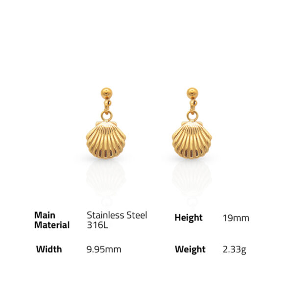 Chris April holiday style 316L stainless steel pvd gold plated water-proof shell shape drop earrings - Image 6