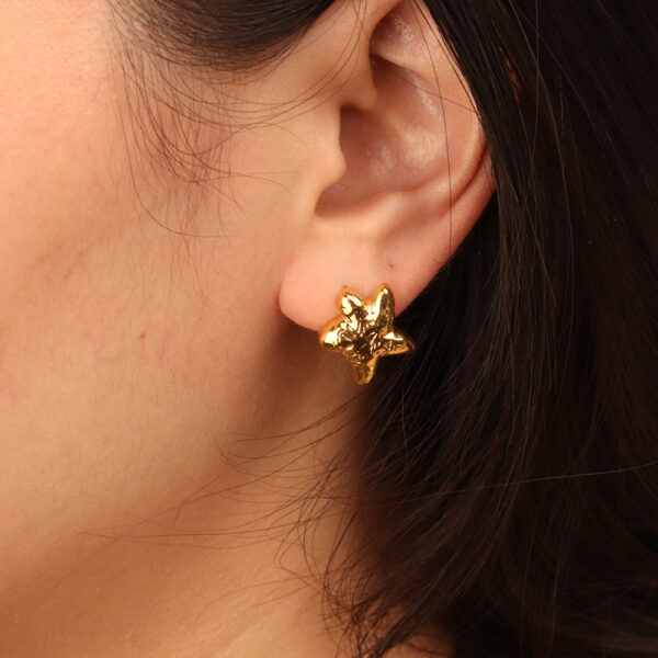 Chris April fashion jewelry brass PVD gold plating sea star bumpy surface 925 pin stud earring - Image 3