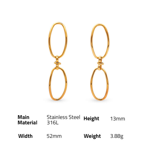 Chris April fashion 316L Stainless Steel PVD gold plated minimalist oval chain drop earring - Image 6