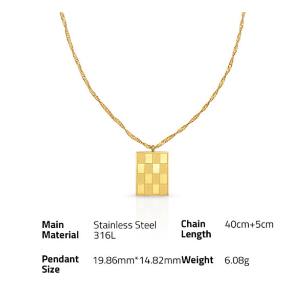 Chris April fashion stainless steel PVD square checkerboard pendant singapore chain necklace - Image 6