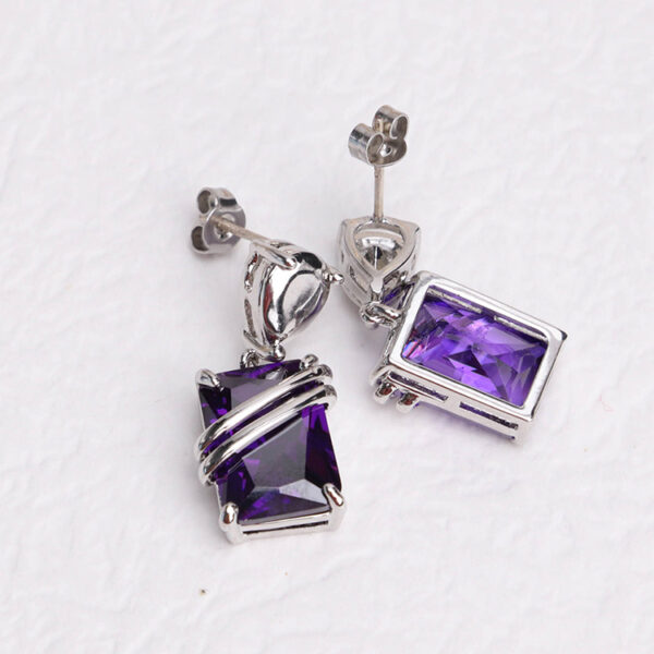 Chris April fashion luxury jewelry brass rhodium plating purple cubic zircon drop earrings - Image 3