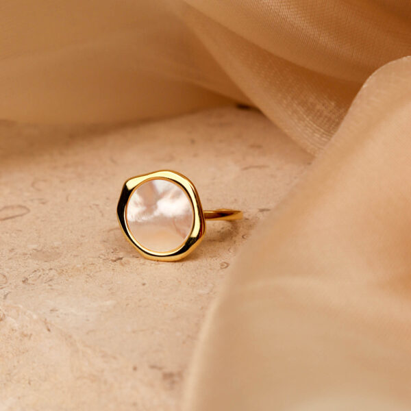 925 silver with 18k gold plated natural shell big statement signet rings - Image 4