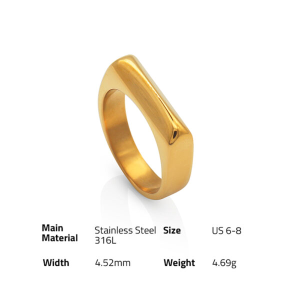 Chris April fashion jewelry PVD gold plated 316L stainless steel non-tarnish embossing baguette ring for gift - Image 6