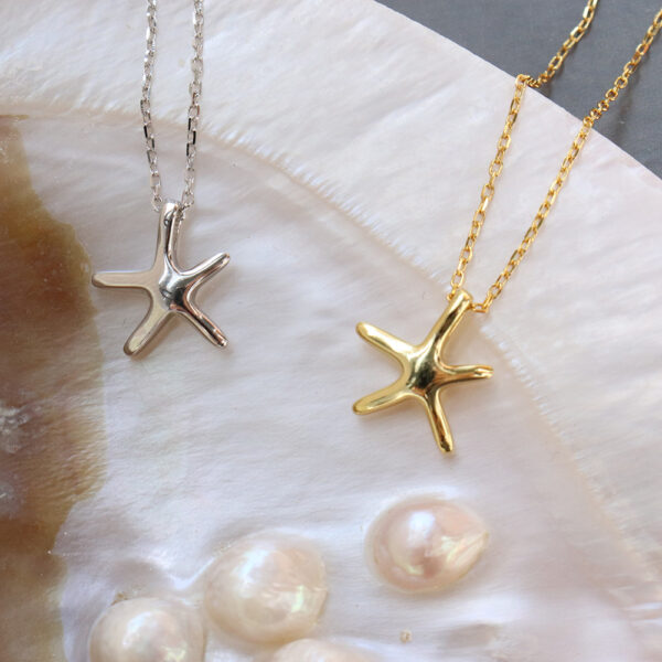 Chris April in stock 925 sterling silver gold plated smooth starfish fancy pendant necklace - Image 4