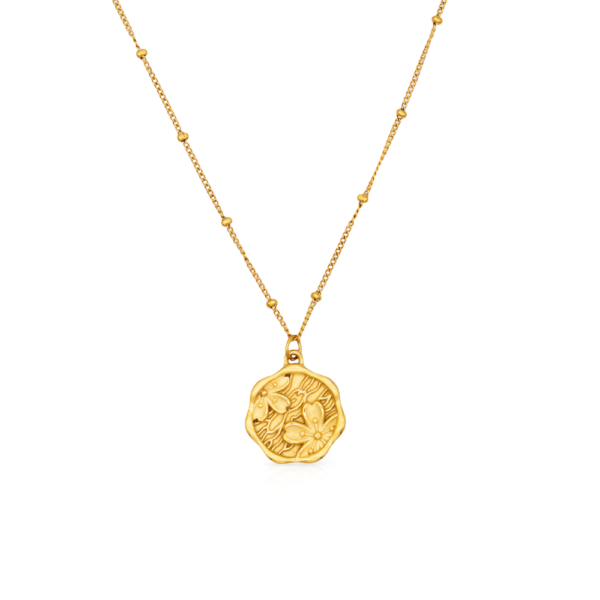 Chris April 316L stainless steel 18K gold plated satellite-chain cameo fashion round simple birth flower pendent necklace - Image 3