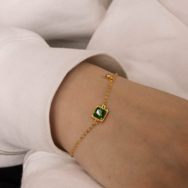 Chris April fashion 18K gold plated 925 sterling silver green zircon jewelry chain bracelets - Image 3