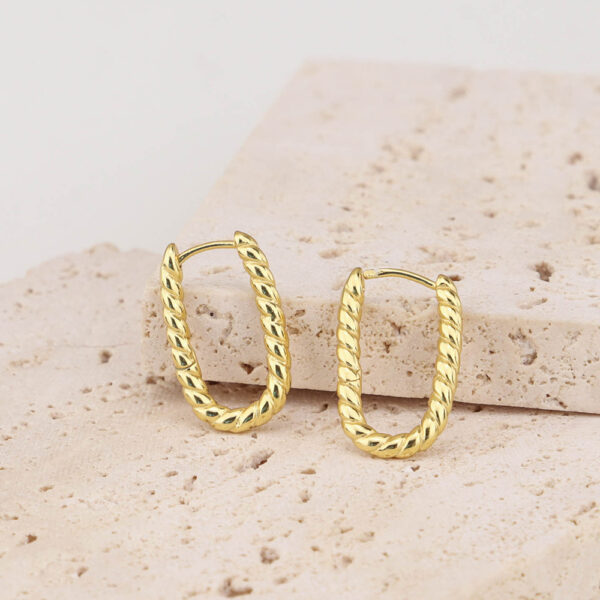 Chris April gold plate 925 sterling silver rope twisting oval hoops earring - Image 3