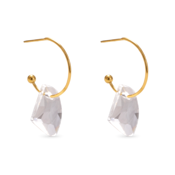 Chris April 316L stainless steel gold plated crystal pendant C shape hoop earrings - Image 5