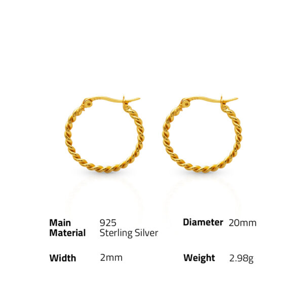 Chris April trendy jewelry 925 sterling silver 18k gold plated vintage handmade twisting huggies hoop earrings - Image 6