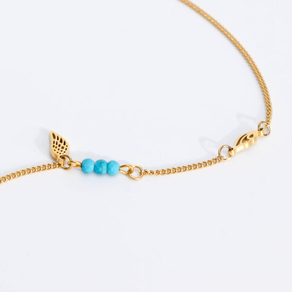 Chris April Anti-tarnish 316L stainless steel 18k PVD gold plated turquoise blue stone wing charm chain anklet - Image 4