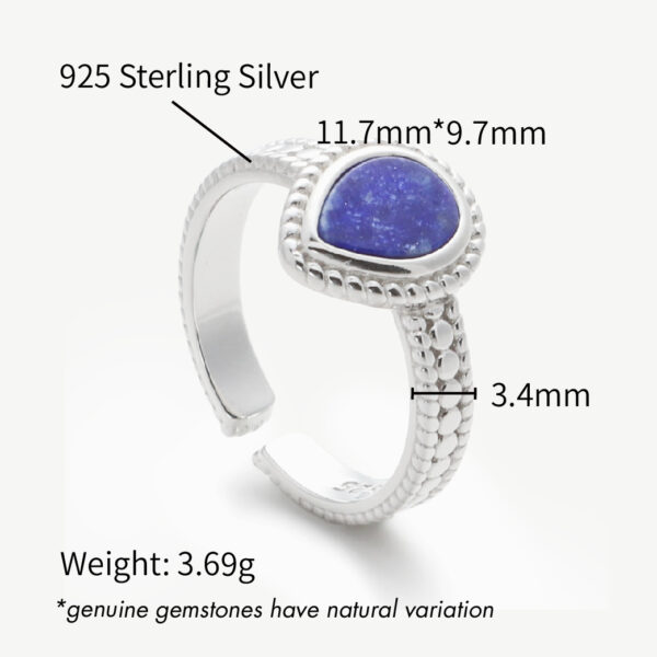 Chris April silver plated 925 sterling silver natural lapis lazuli signet water drop stone gem ring - Image 4