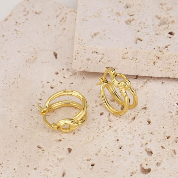 Chris April gold plate 925 sterling silver knot lines hoops earring - Image 4