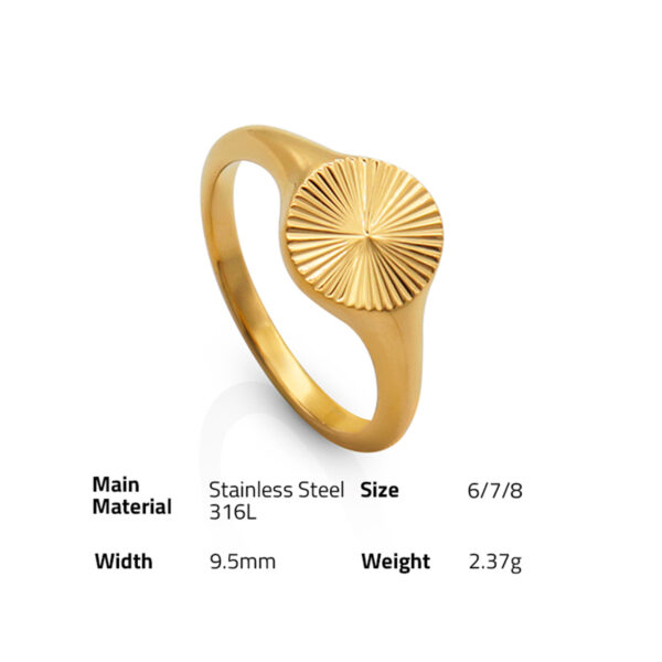 Chris April in stock  jewelry PVD gold plated titanium steel sunshine signet ring for women - Image 6