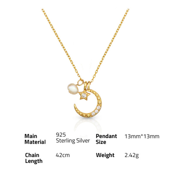 Chris April fashion design multi-way weaning 925 sterling silver gold plated moon and star pendant necklace with natural pearls - Image 6