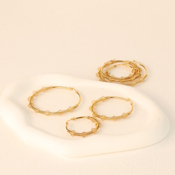 Chris April classic 316L Stainless Steel PVD gold plating minimalist wires circle huggies hoops earrings - Image 3