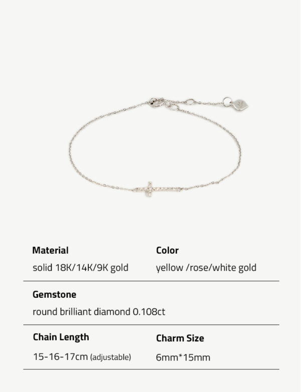 Chris April custom solid gold 18k 14k 9k cross charm round brilliant cut diamond bracelet - Image 6