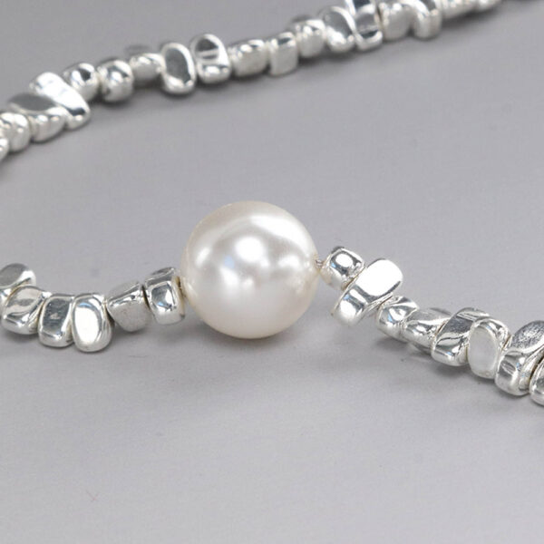 Chris April chunky jewelry 316L stainless steel PVD gold plated ore crushed stone shell pearl chain necklace - Image 4