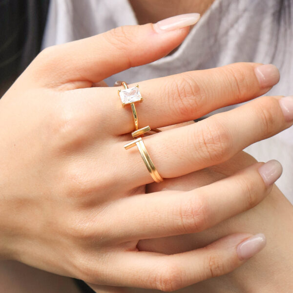 Chris April fine jewelry in stock gold plated 925 sterling silver T open ring for women - Image 5