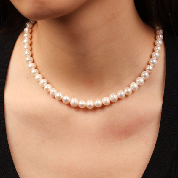 Chris April in stock 925 sterling silver 18k gold plated freshwater baroque pearl 8mm chain bejewelry necklace - Image 5