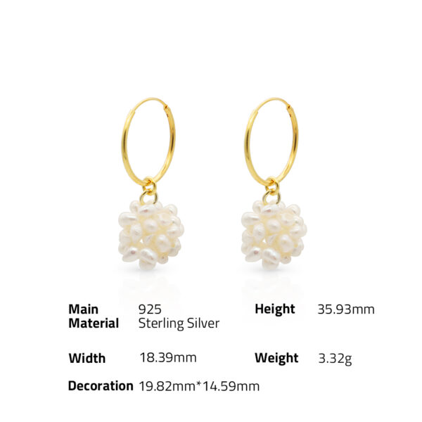 Chris April fine jewelry 925 sterling silver gold plated baroque freshwater pearl cluster hoop vintage earrings - Image 6