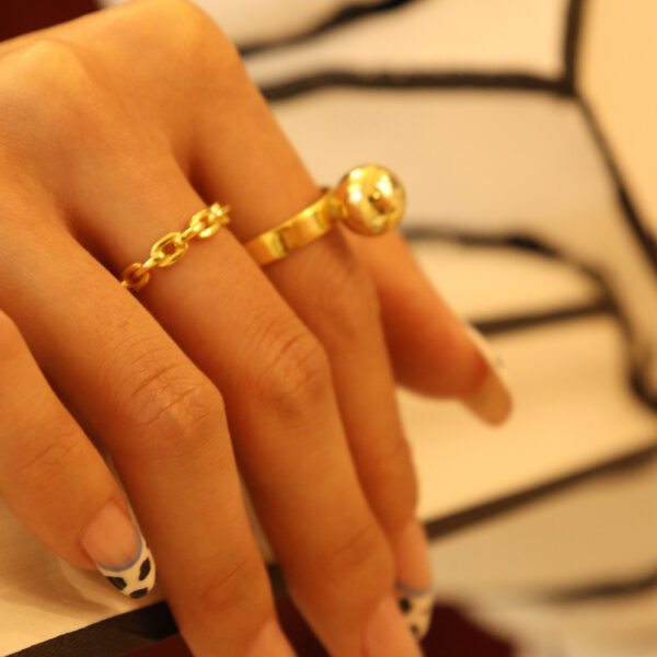 Chris April In stock 925 sterling silver 18k gold plated simple design Ball signet rings - Image 3