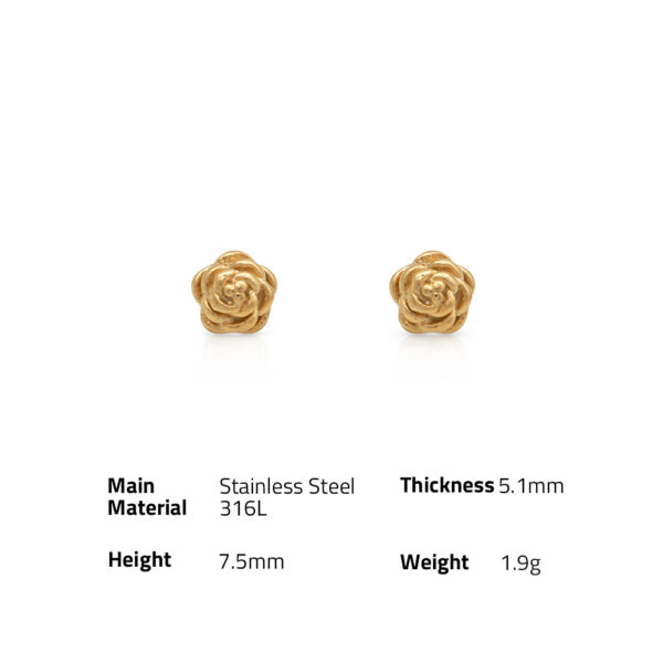 Chris April non-tarnish 18k PVD gold plated 316L stainless steel cute design vintage rose flower shape stud earrings - Image 6