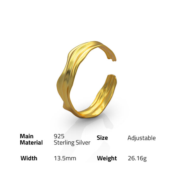 Chris April Latest design 925 sterling silver gold plated minimalist waving cuff bangle bracelets - Image 6