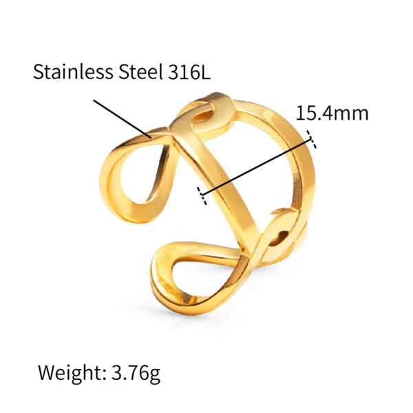 Chris April 316L  stainless steel cross circles fashion jewelry rings hollow-out 18k gold plated band ring - Image 6