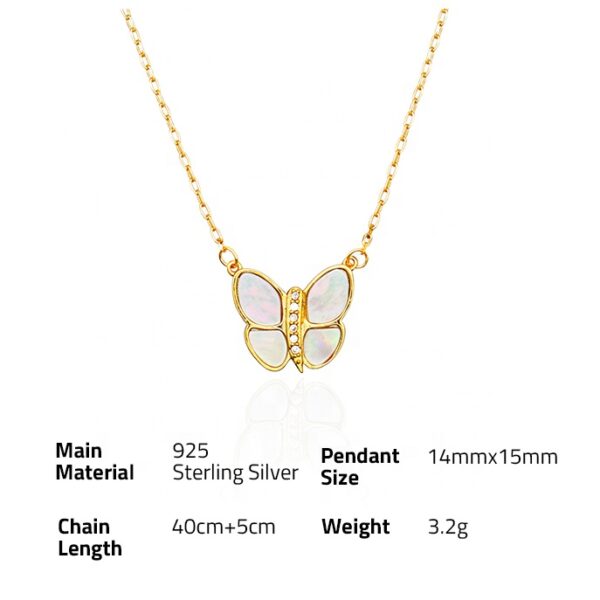 Chris April In stock 925 sterling silver 18k gold plated natural shell butterfly pendant necklace - Image 6