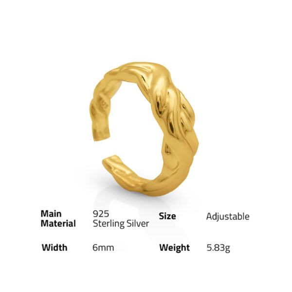 Chris April custom S925 silver gold plated open wave twist ring for men - Image 6