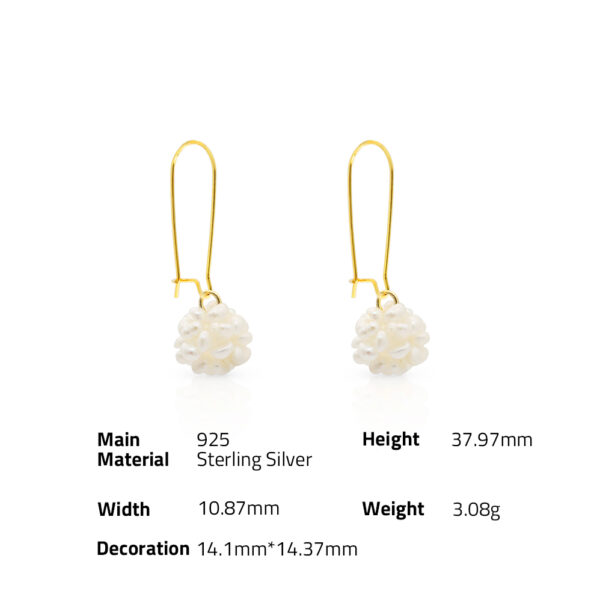 Chris April fine jewelry 925 sterling silver gold plated minimalist hook baroque freshwater cluster of pearl earrings - Image 6