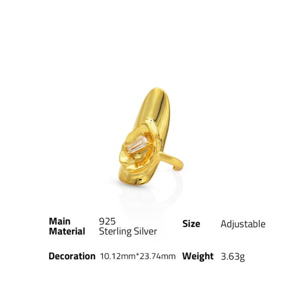 Chris April in stock 925 sterling silver gold plated signet zircon fingernail decoration nail ring - Image 6