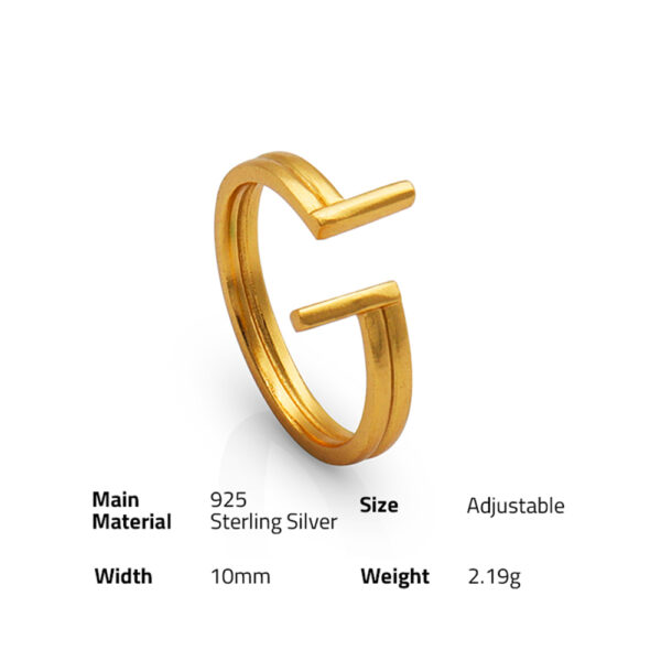 Chris April fine jewelry in stock gold plated 925 sterling silver T open ring for women - Image 6