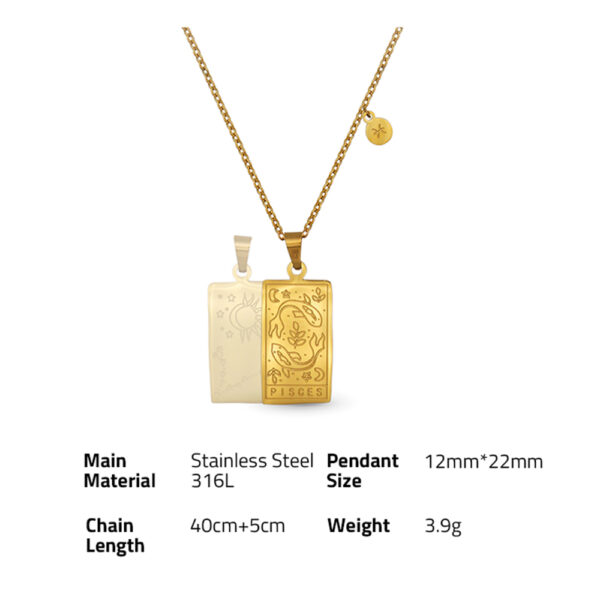 Chris April in Stock 316L stainless steel simple PVD gold plated zodiac square Horoscope sign pendant necklace for women - Image 6