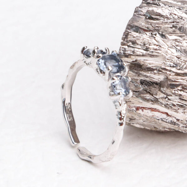 Chris April In stock 925 sterling silver minimalistic aquamarine cz claw setting organic texture adjustable rings - Image 4