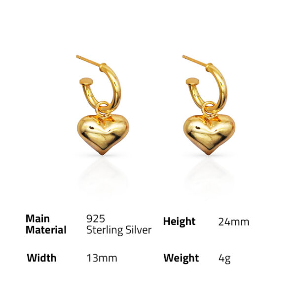 Chris April korean version fashion luxury 925 sterling silver gold plated heart shape pendant dangle dropping earrings for women - Image 6