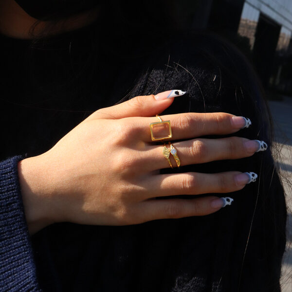 Chris april in stock 925 sterling silver gold plated Minimalist Demon Eye Design open ring - Image 5