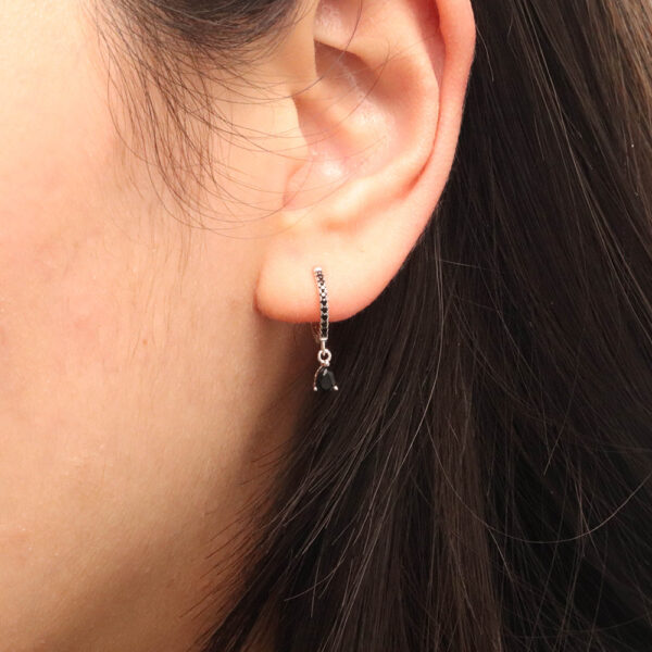 Chris April 925 sterling silver tear drop black diamond zircon pendant huggies hoop earrings - Image 3