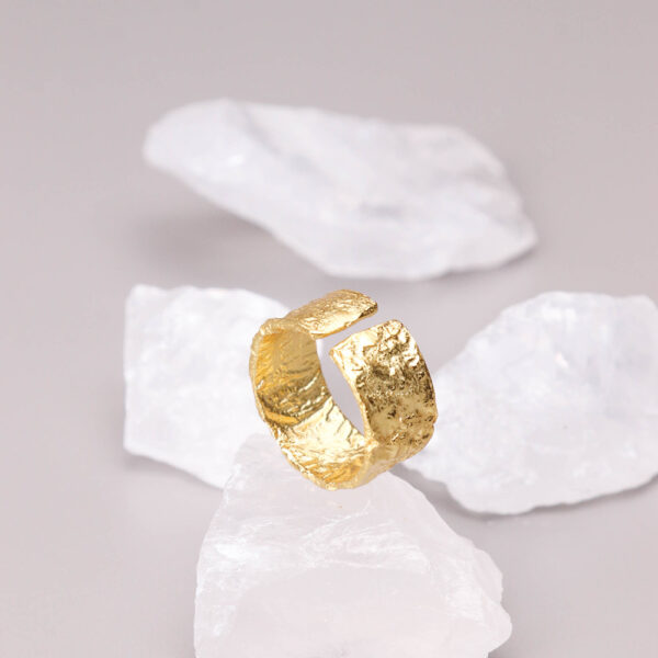 Chris Apri In stock 925 sterling silver gold plated hammered bumpy organic texture band adjustable rings - Image 4