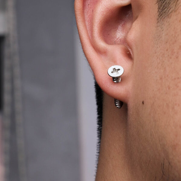 Chris April new design in stock 316L stainless steel PVD gold plated simple screw piercing stud men earrings - Image 5