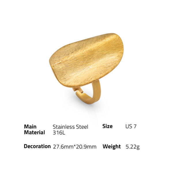 Chris April fashion jewelry PVD gold plated 316L stainless steel water proof matte finish abstract leaf shape signet rings - Image 6