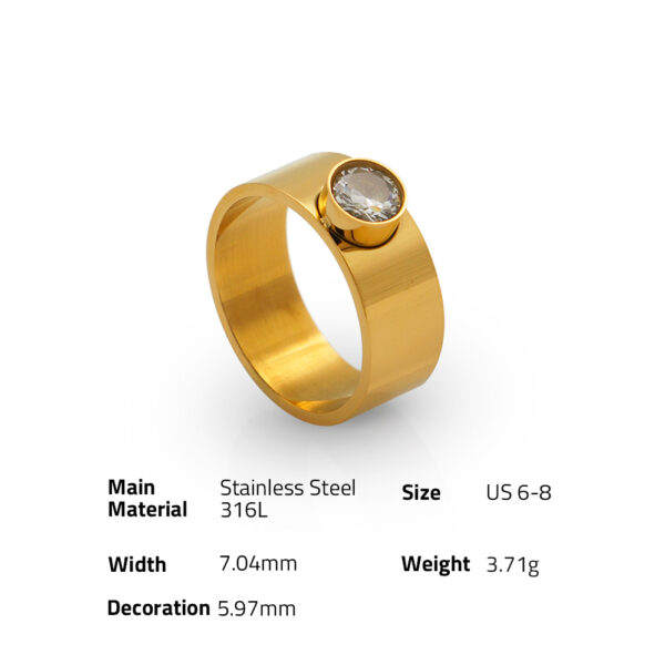 Chris April Vintage 316L stainless steel PVD plated minimalist round zircon band signet ring - Image 6