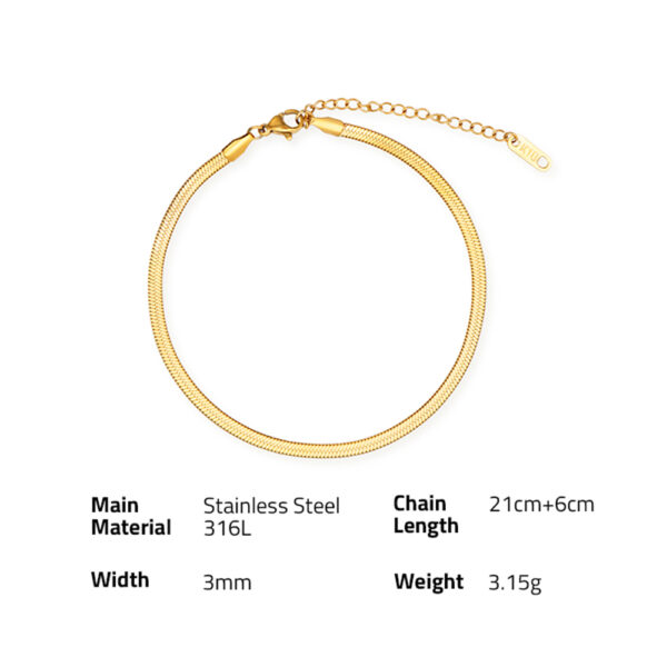 Chris April in stock fashion jewellery 316L stainless steel PVD gold plated non-tarnish herringbone chain anklet - Image 6