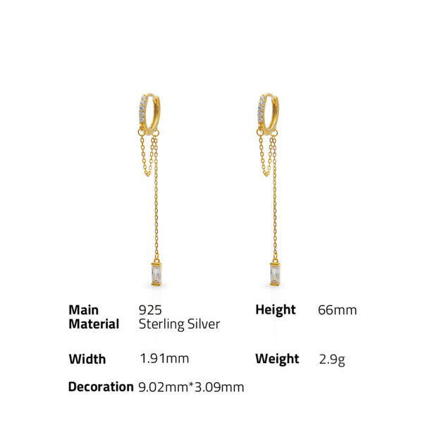 Chris April fine jewelry 925 sterling silver bejeweled crystal drop hoop zircon long chain huggie tassels earrings - Image 6