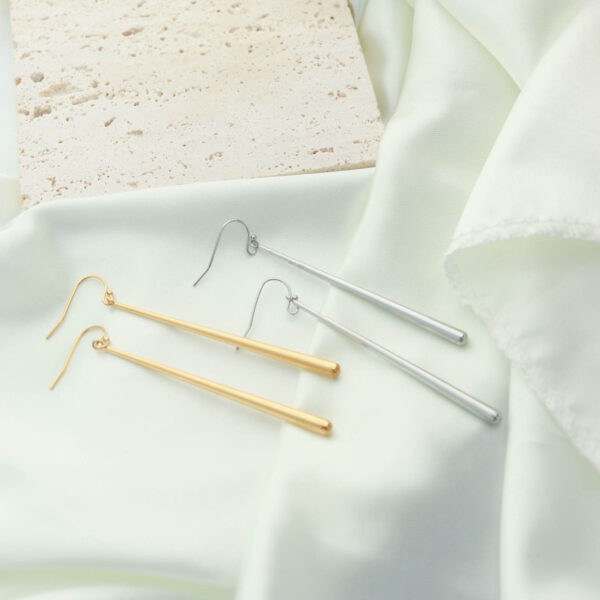 Chris April in stock 316L Stainless Steel PVD gold plated minimalist stick drop earring - Image 4