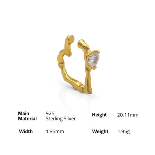 Chris April in stock fine jewelry 925 sterling silver gold plated Romantic Minimalist Heart Zircon ear cuff earrings - Image 6